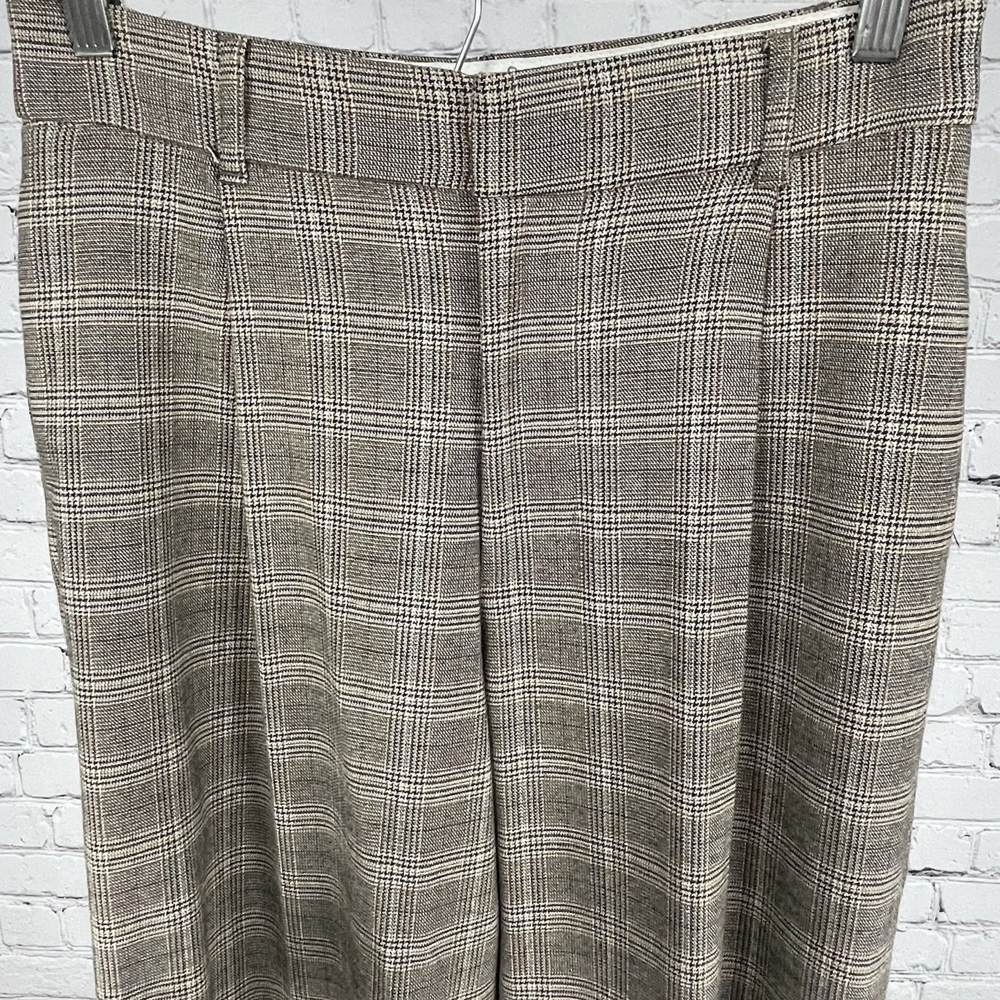 Zara Brown Plaid High Rise Pleated Straight Wide Leg Pants Size Small S (27x32)