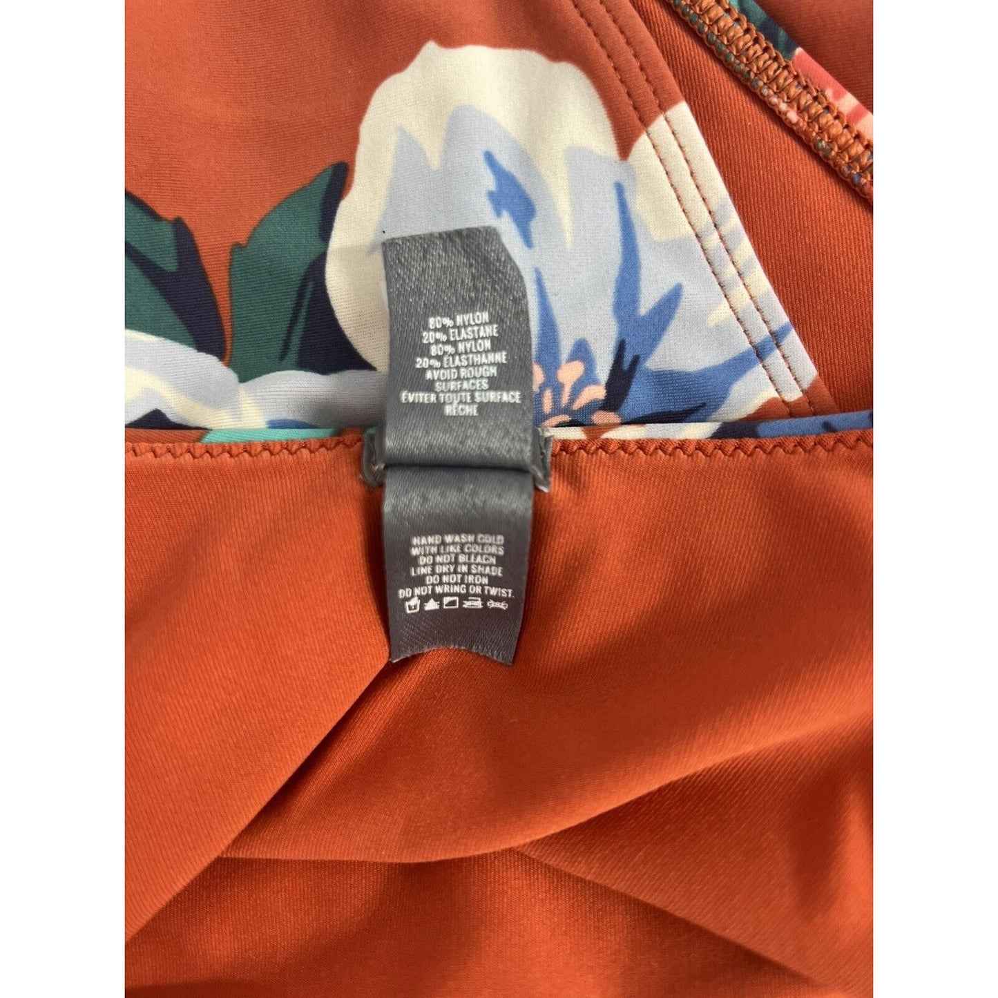 Aerie Orange Floral Print High Waisted Side Cut Outs One Piece Swimsuit Medium