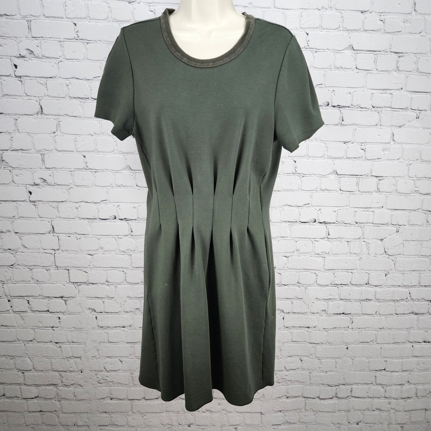 Madewell Green Pleated Short Sleeve Pockets Stretch A-Line Midi Dress Small S
