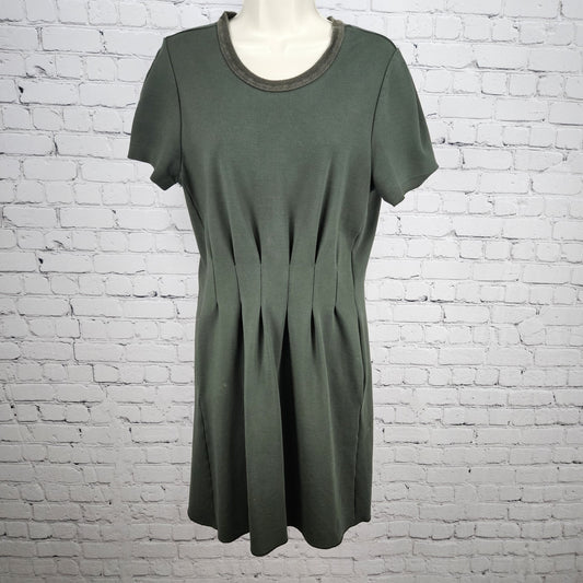 Madewell Green Pleated Short Sleeve Pockets Stretch A-Line Midi Dress Small S