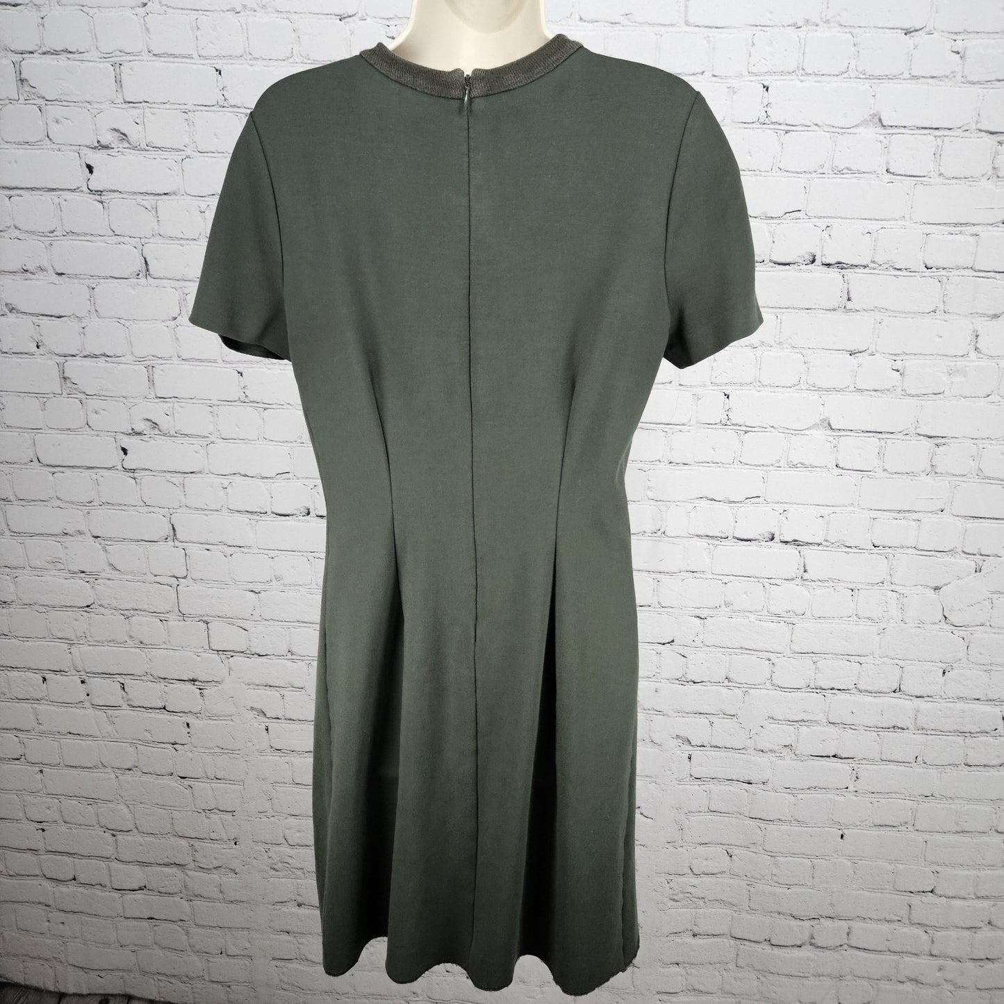Madewell Green Pleated Short Sleeve Pockets Stretch A-Line Midi Dress Small S