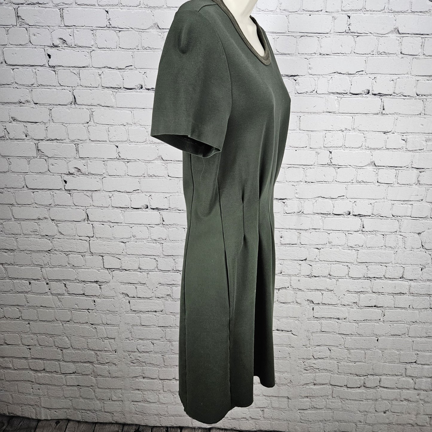 Madewell Green Pleated Short Sleeve Pockets Stretch A-Line Midi Dress Small S