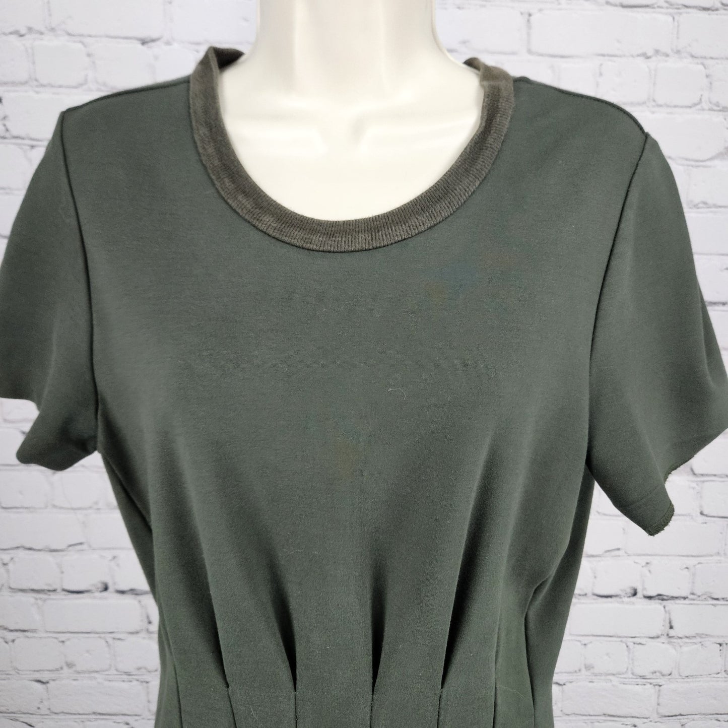 Madewell Green Pleated Short Sleeve Pockets Stretch A-Line Midi Dress Small S