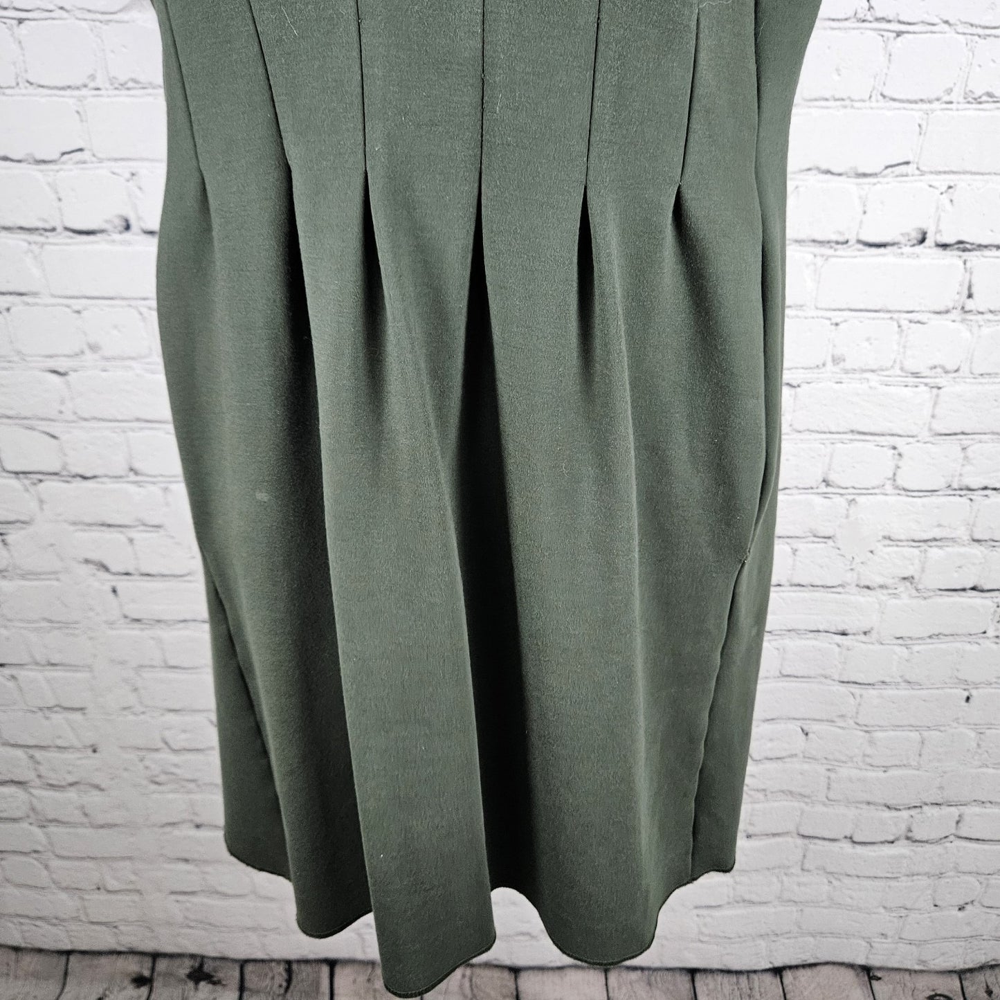 Madewell Green Pleated Short Sleeve Pockets Stretch A-Line Midi Dress Small S