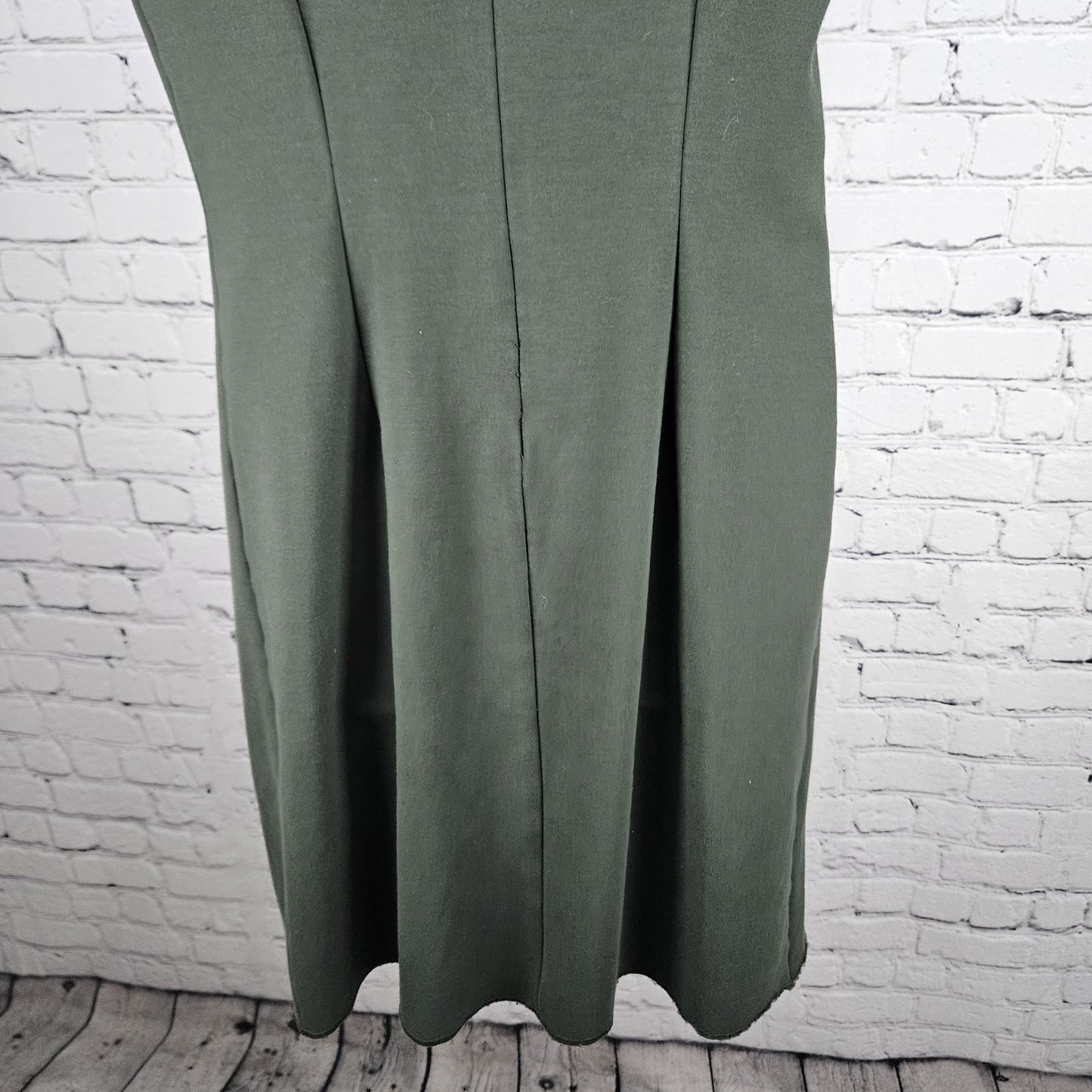 Madewell Green Pleated Short Sleeve Pockets Stretch A-Line Midi Dress Small S