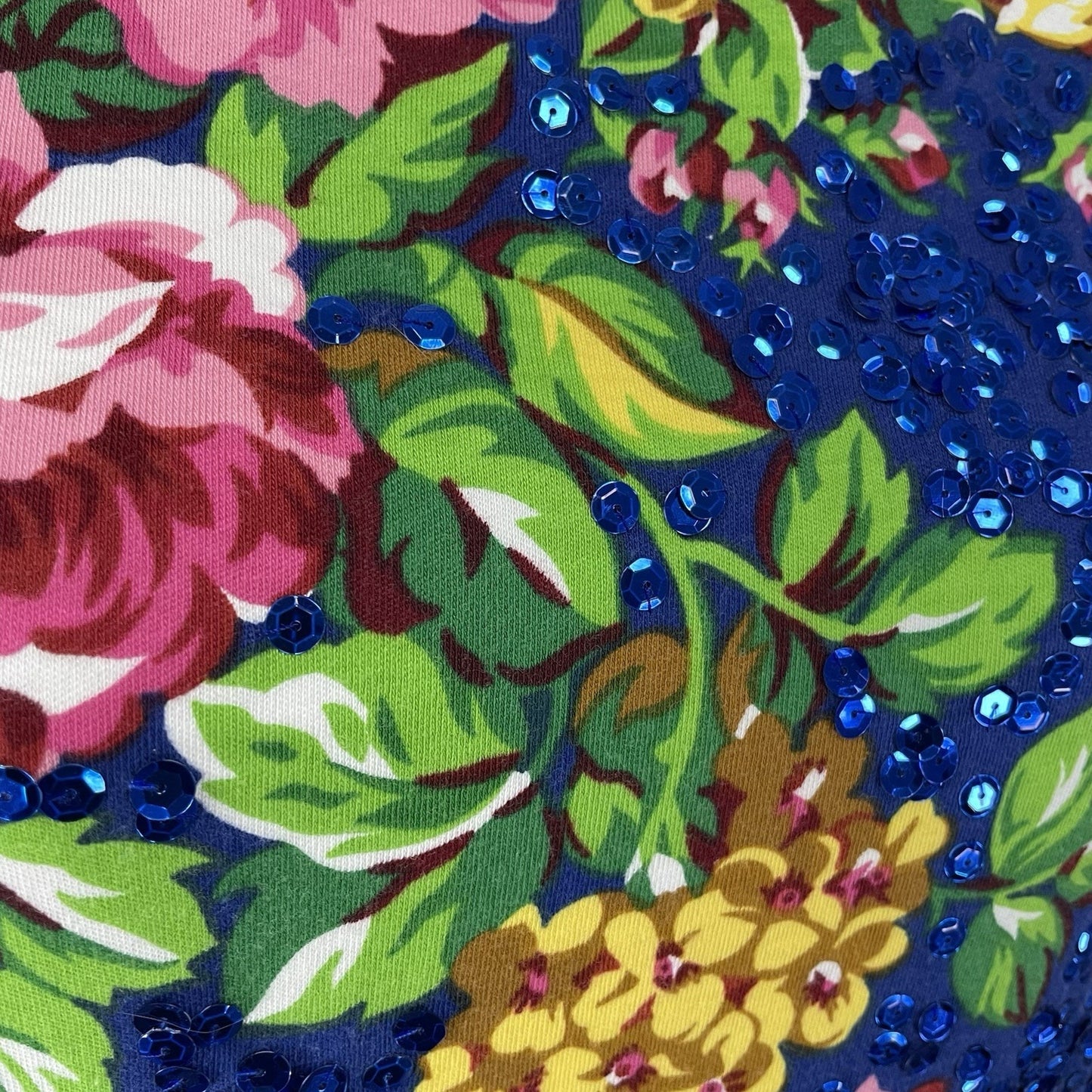 Adrienne Vittadini Blue Floral Cotton Sequin Unlined Zipped Pencil Dress Size 12