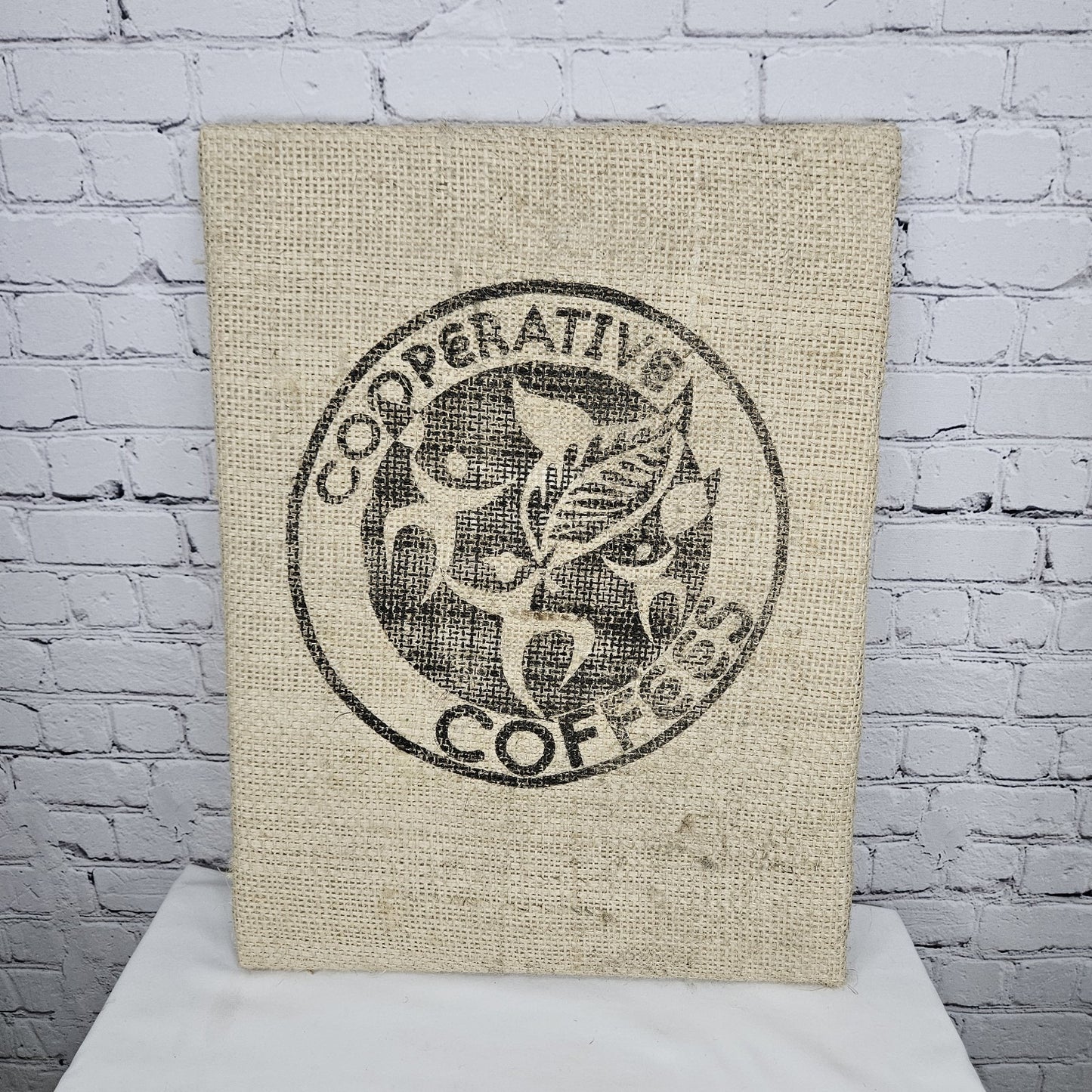 Cooperative Coffees Authentic Burlap Sack Wrapped Canvas Wood Framed Art 24x18