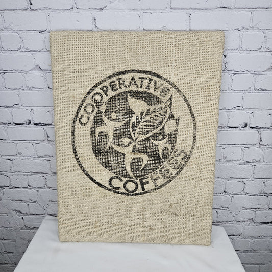 Cooperative Coffees Authentic Burlap Sack Wrapped Canvas Wood Framed Art 24x18