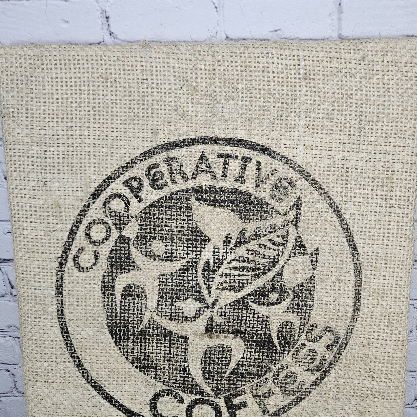 Cooperative Coffees Authentic Burlap Sack Wrapped Canvas Wood Framed Art 24x18
