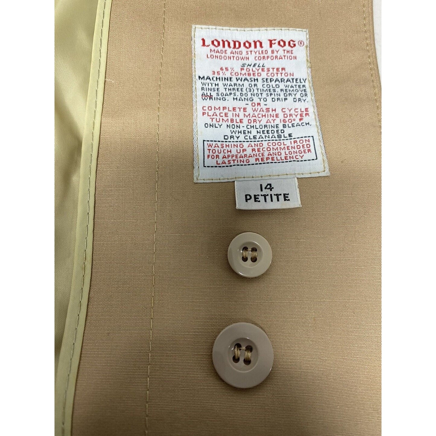 VTG London Fog Maincoats Tan Insulated Removable Lining Trench Coat Petite 14P