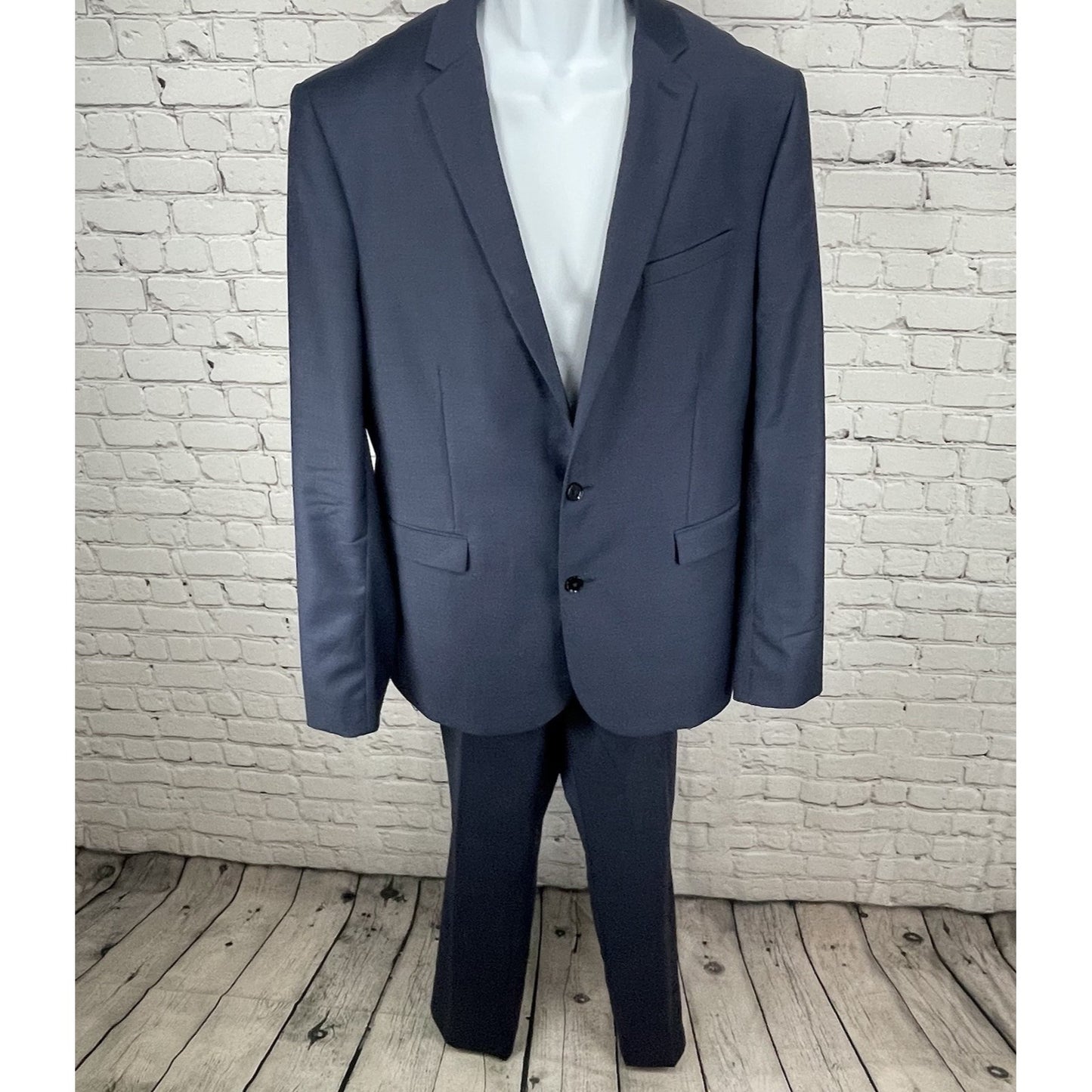 Express Blue Wool Blend Extra Slim 2 Button Vented Blazer Pant Suit 40 *defects