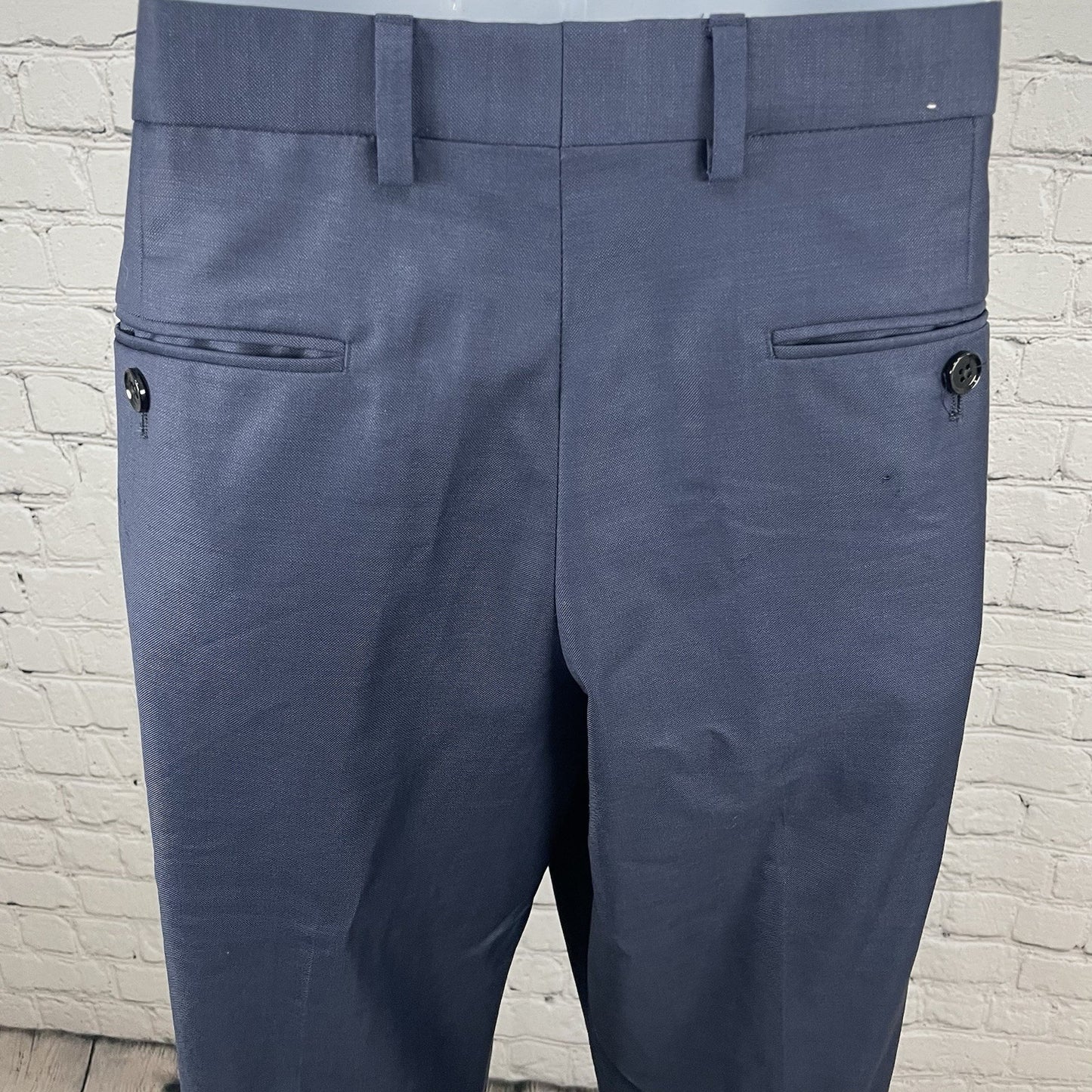 Express Blue Wool Blend Extra Slim 2 Button Vented Blazer Pant Suit 40 *defects