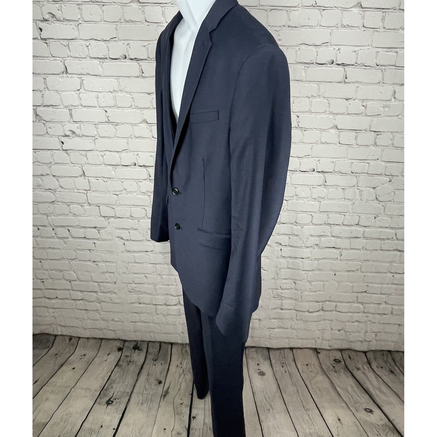 Express Blue Wool Blend Extra Slim 2 Button Vented Blazer Pant Suit 40 *defects