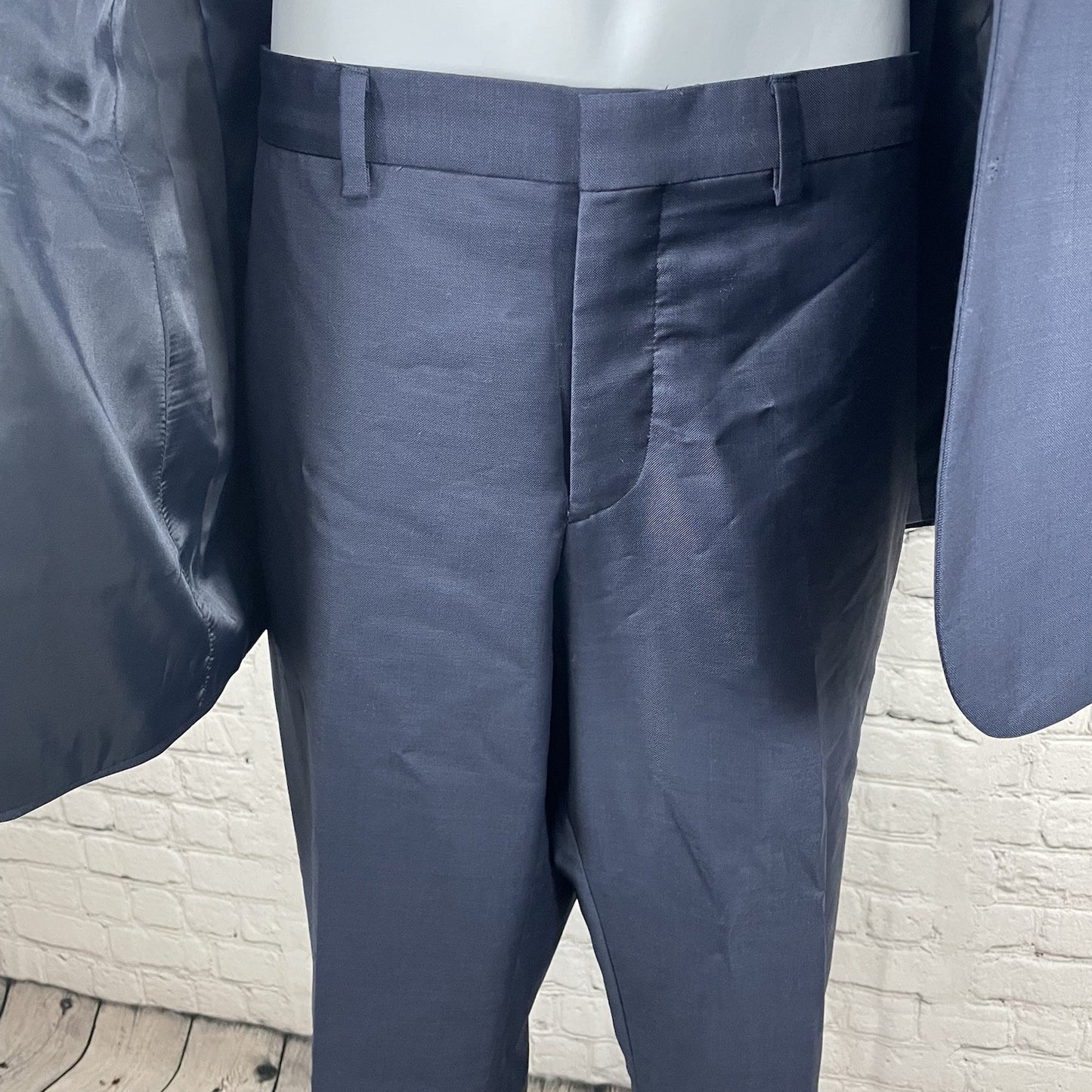 Express Blue Wool Blend Extra Slim 2 Button Vented Blazer Pant Suit 40 *defects