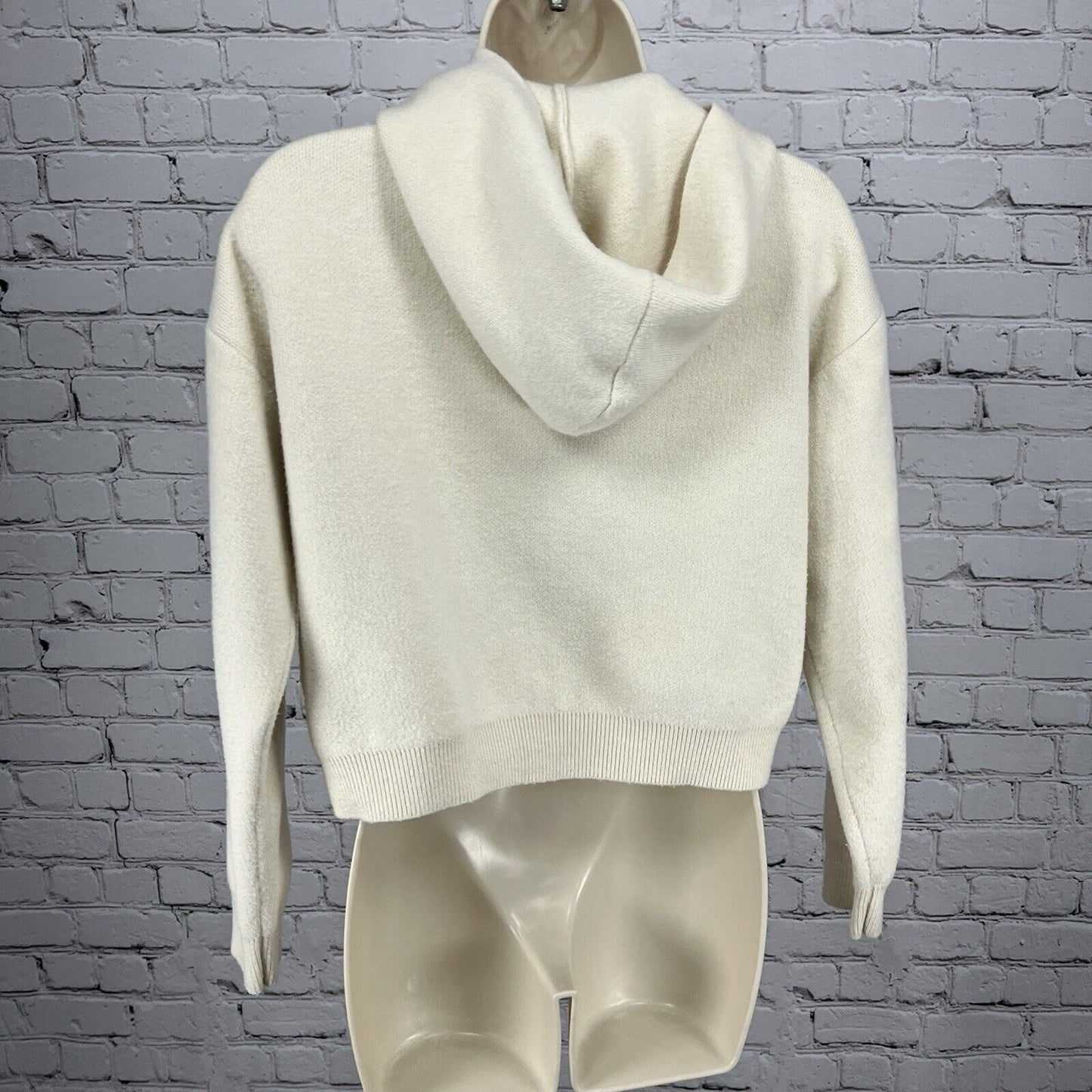 Zara Cream Wool Blend Zip Cropped Hoodie Sweater Pockets Juniors Size 13-14