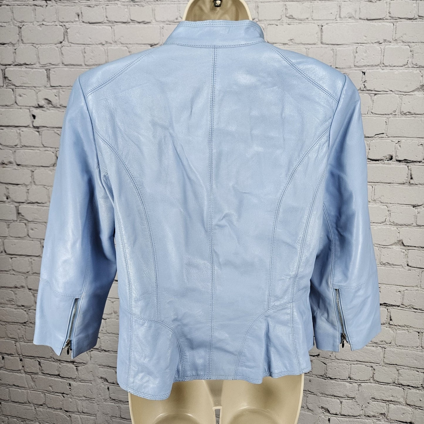 White House Black Market Blue Genuine Leather 3/4 Zip Sleeve Jacket Medium M