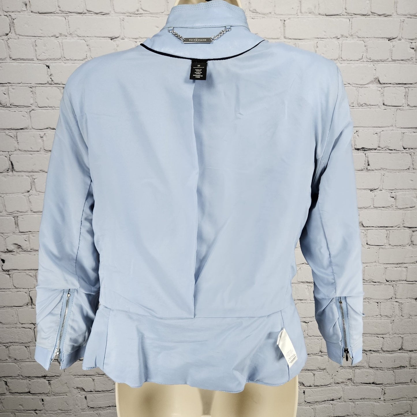 White House Black Market Blue Genuine Leather 3/4 Zip Sleeve Jacket Medium M