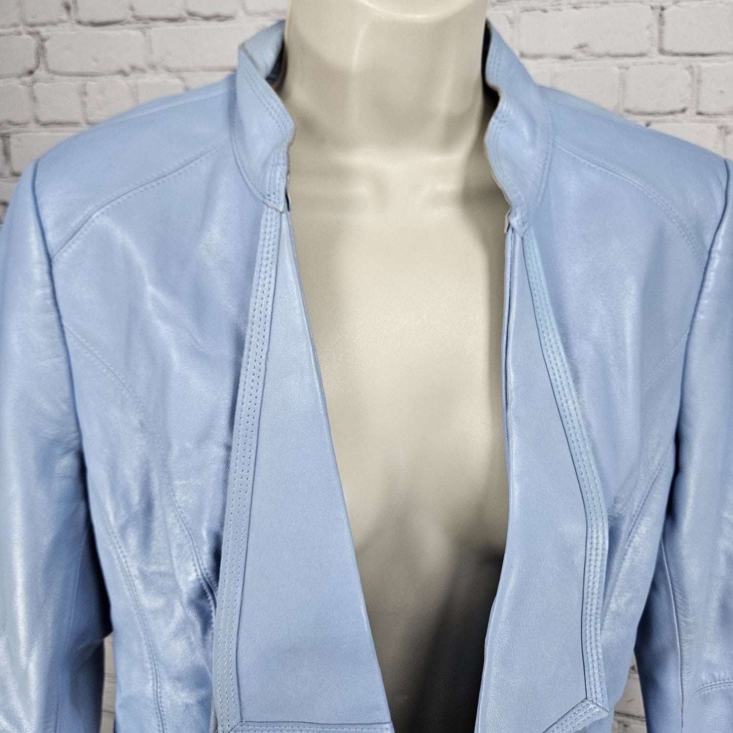 White House Black Market Blue Genuine Leather 3/4 Zip Sleeve Jacket Medium M