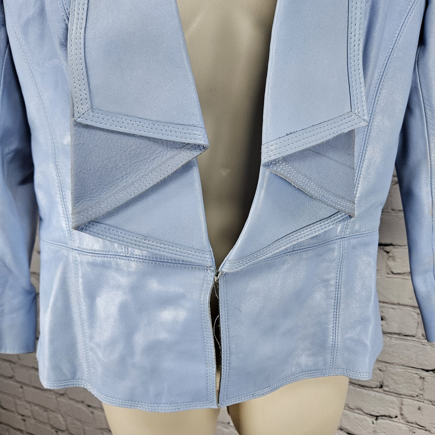 White House Black Market Blue Genuine Leather 3/4 Zip Sleeve Jacket Medium M