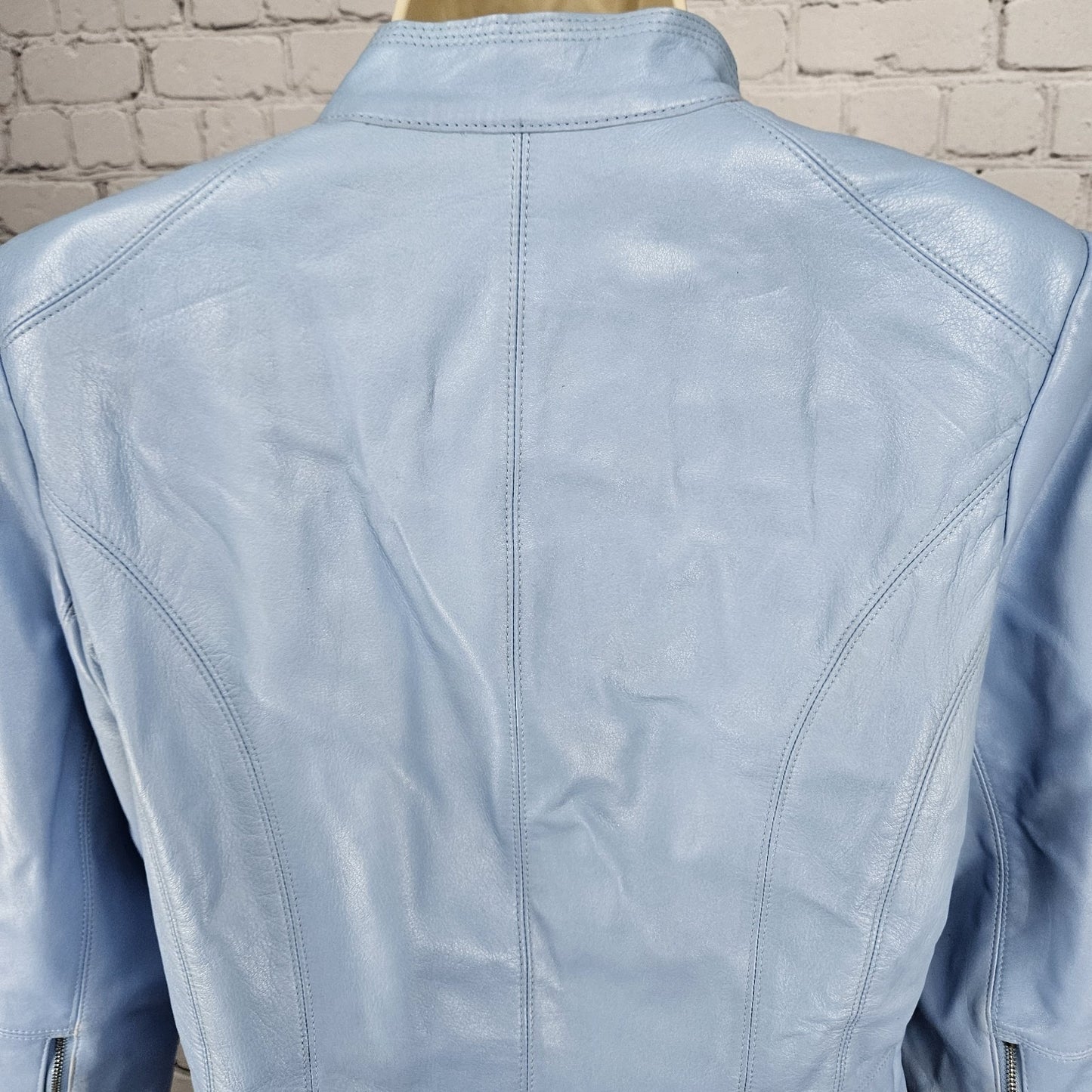 White House Black Market Blue Genuine Leather 3/4 Zip Sleeve Jacket Medium M