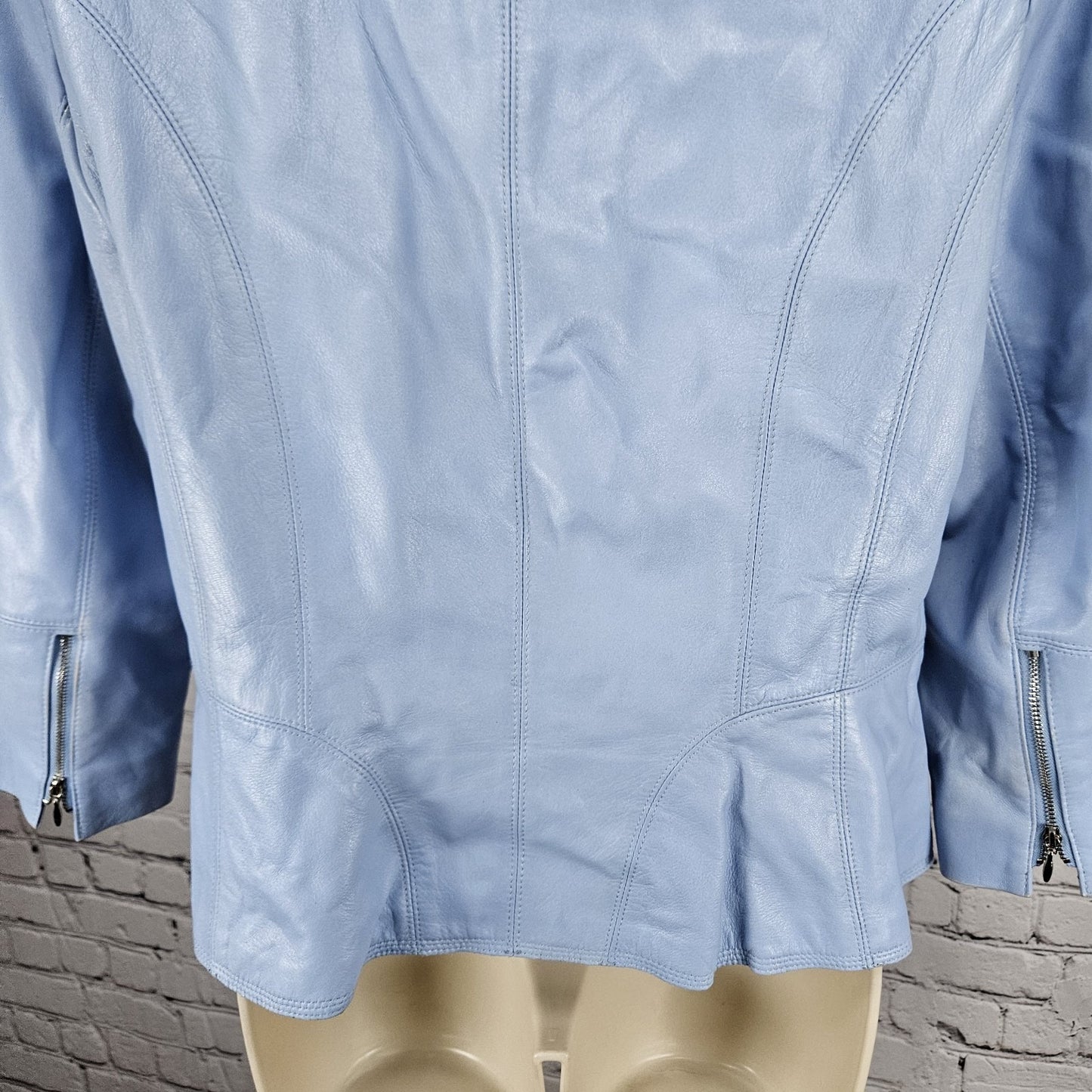 White House Black Market Blue Genuine Leather 3/4 Zip Sleeve Jacket Medium M