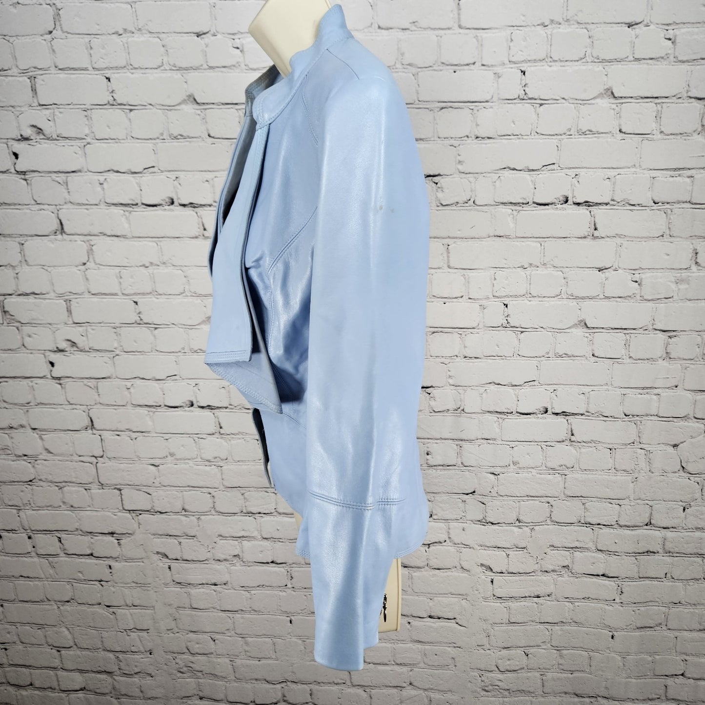 White House Black Market Blue Genuine Leather 3/4 Zip Sleeve Jacket Medium M
