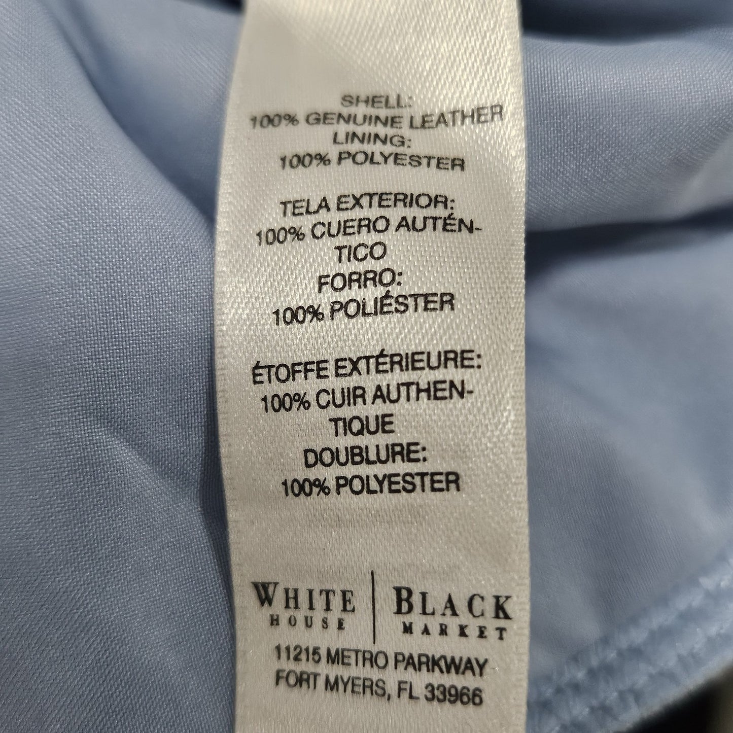 White House Black Market Blue Genuine Leather 3/4 Zip Sleeve Jacket Medium M