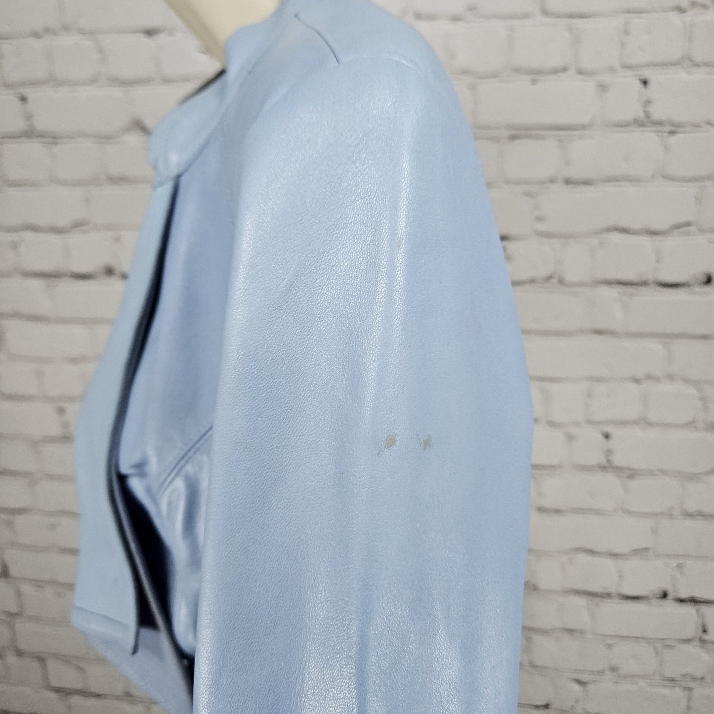 White House Black Market Blue Genuine Leather 3/4 Zip Sleeve Jacket Medium M
