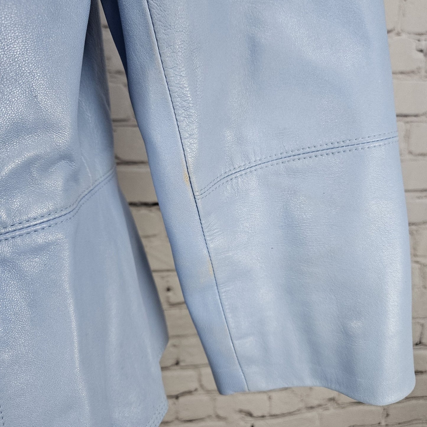 White House Black Market Blue Genuine Leather 3/4 Zip Sleeve Jacket Medium M