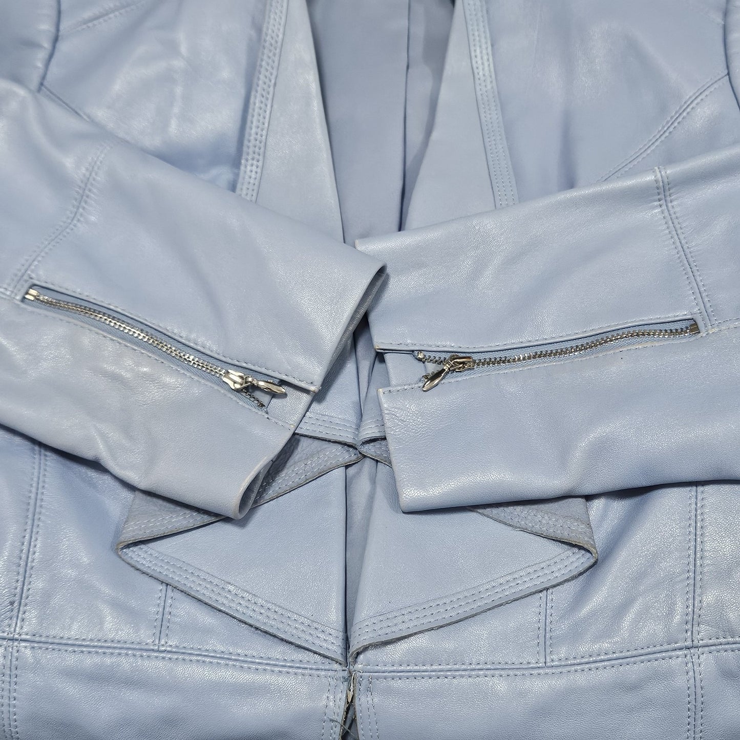 White House Black Market Blue Genuine Leather 3/4 Zip Sleeve Jacket Medium M