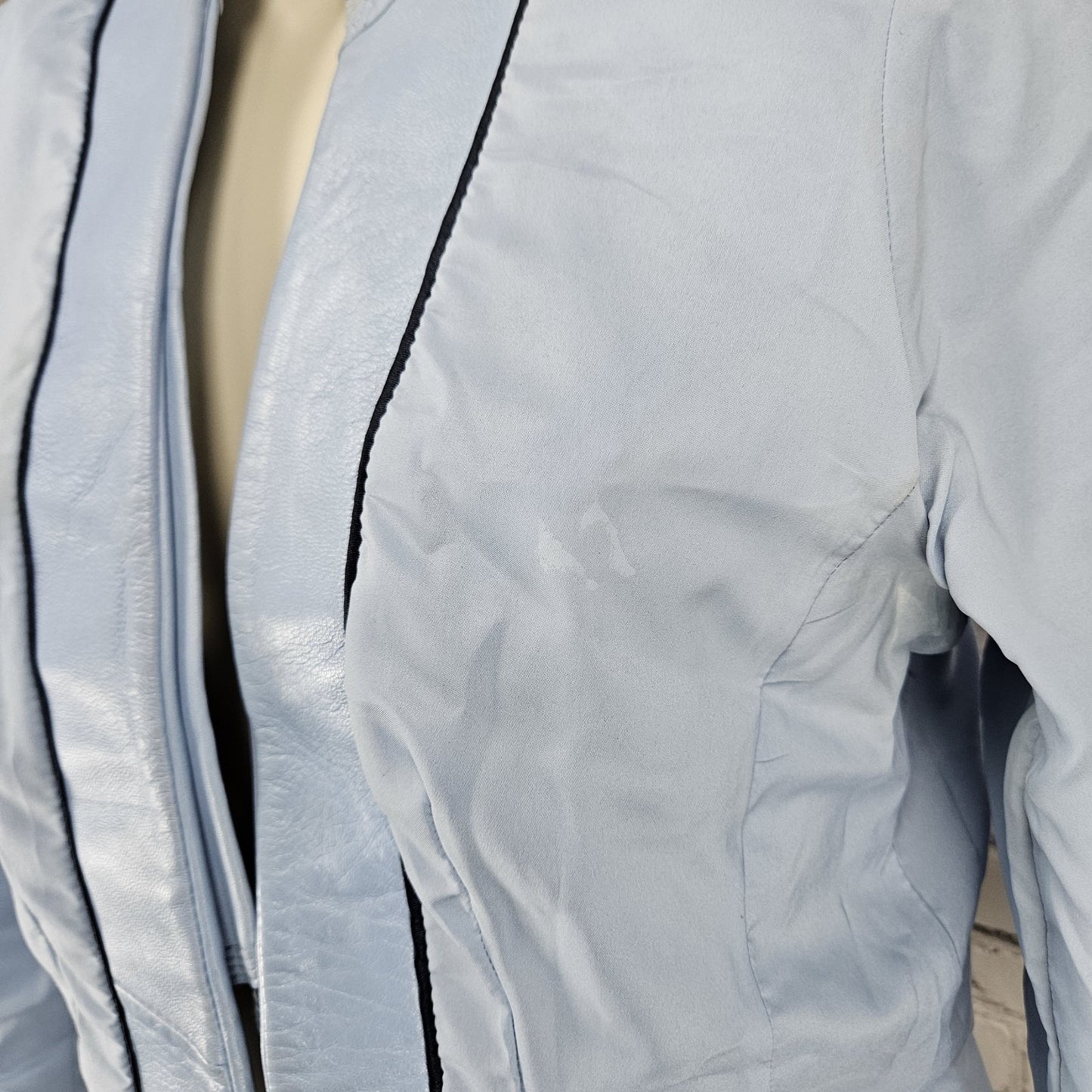 White House Black Market Blue Genuine Leather 3/4 Zip Sleeve Jacket Medium M