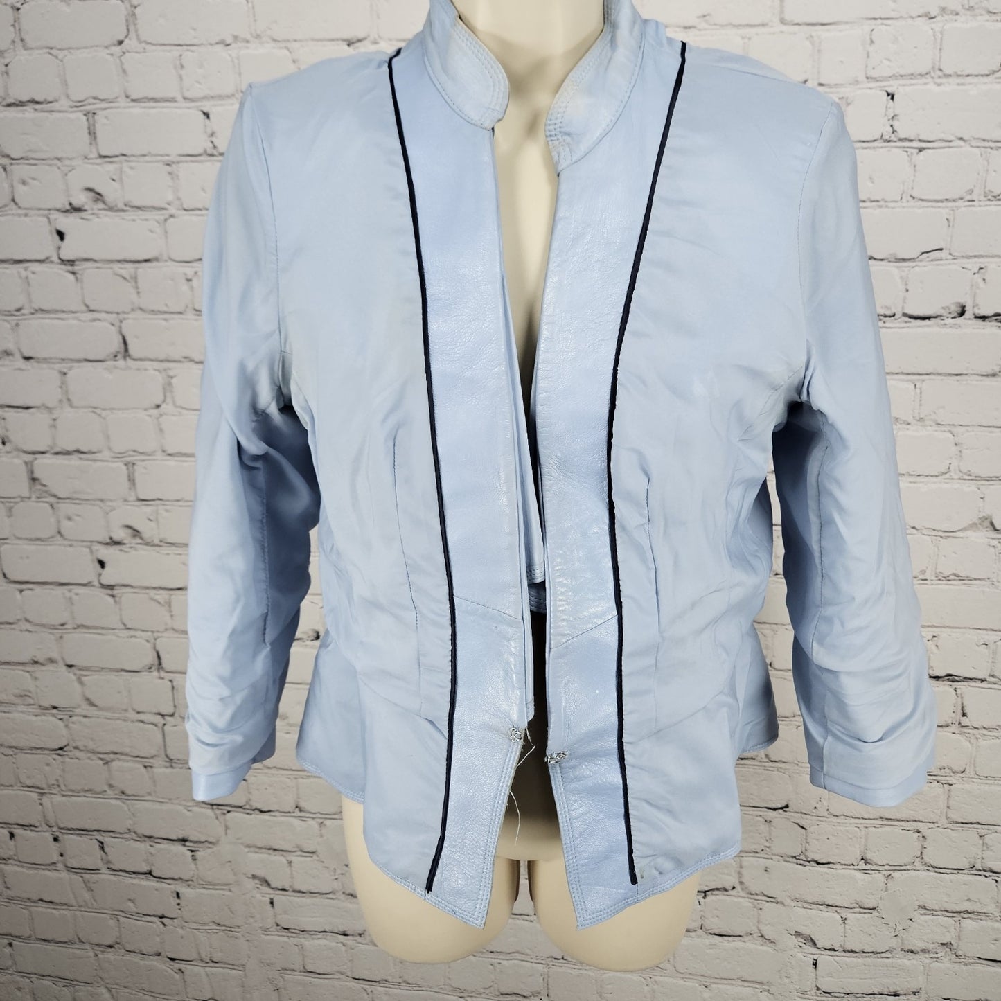 White House Black Market Blue Genuine Leather 3/4 Zip Sleeve Jacket Medium M