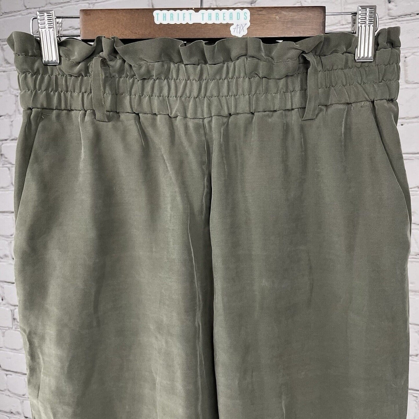 Zara Green Lightweight Elastic Waist High Rise Tapered Pants Size US Small S