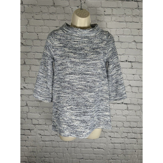 NWT Loft Blue White Gold Metallic Mock Neck Pullover Women’s Sweater XXSP