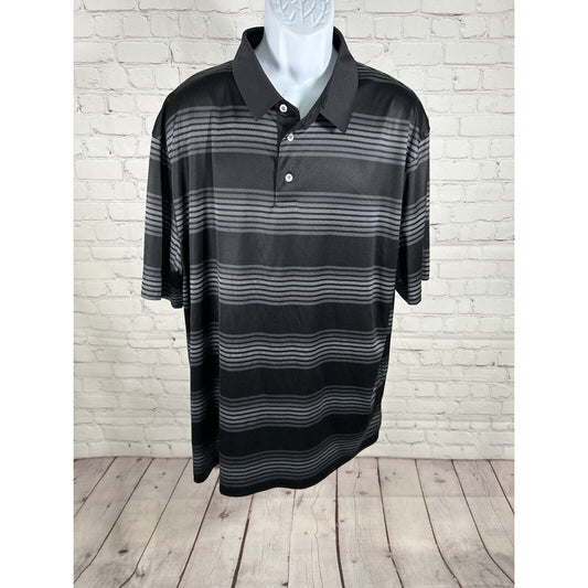 PGA Tour Polo Black White Collared Striped Short Sleeve Men’s Golf Shirt XXL