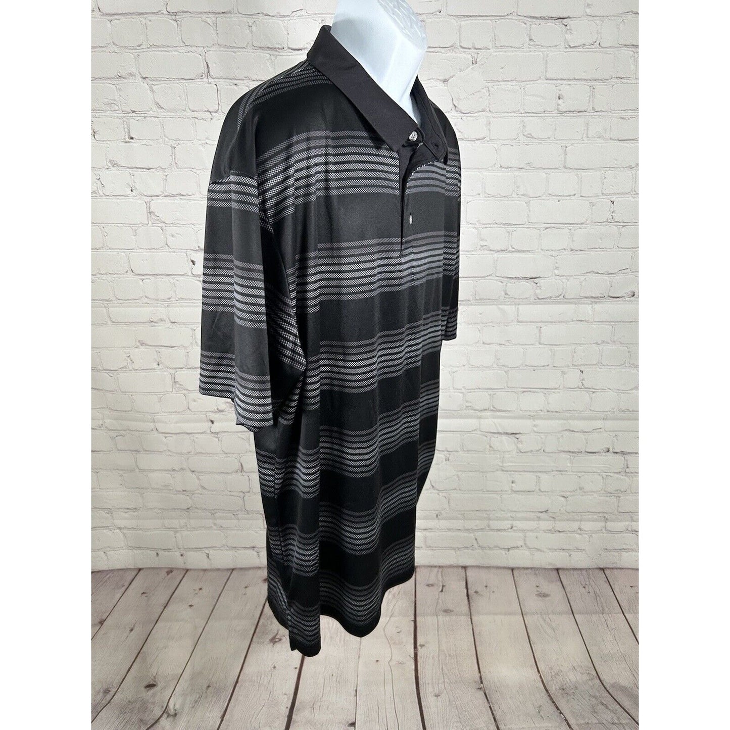 PGA Tour Polo Black White Collared Striped Short Sleeve Men’s Golf Shirt XXL