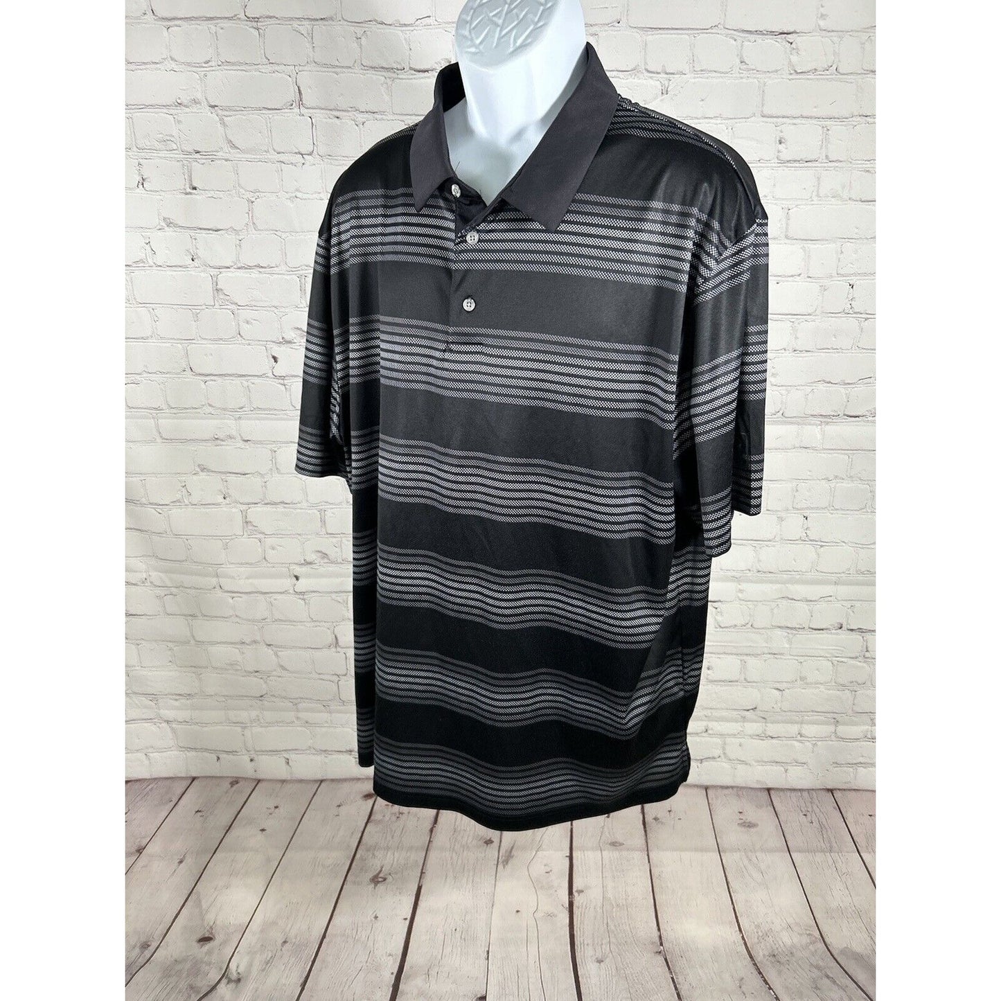 PGA Tour Polo Black White Collared Striped Short Sleeve Men’s Golf Shirt XXL