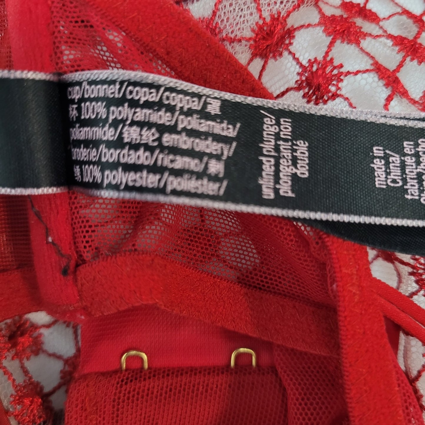Victoria's Secret Red Unlined Plunge Sheer Underwire Strappy Back Bra Size 34C