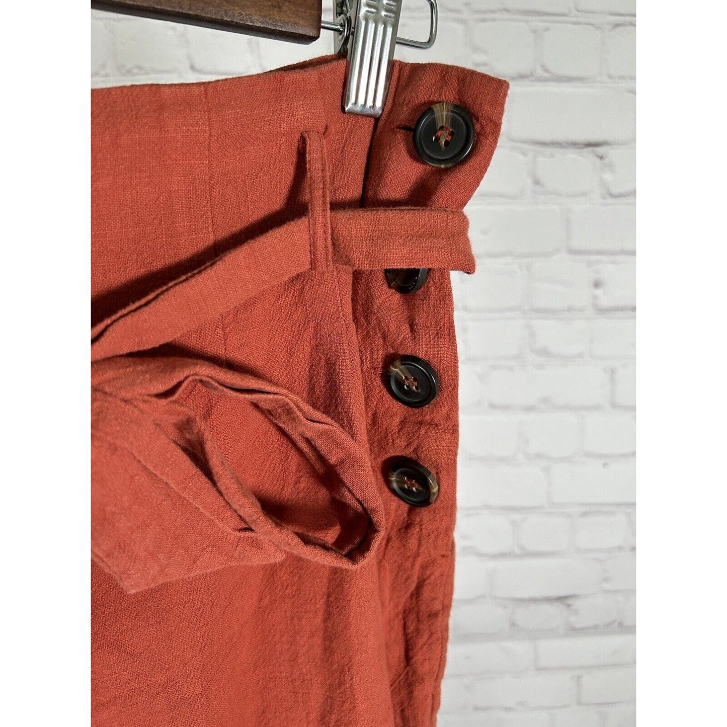 CAGE Orange Pleated Button Up Side Belted High Rise Women’s Pants (30 x 25.5)