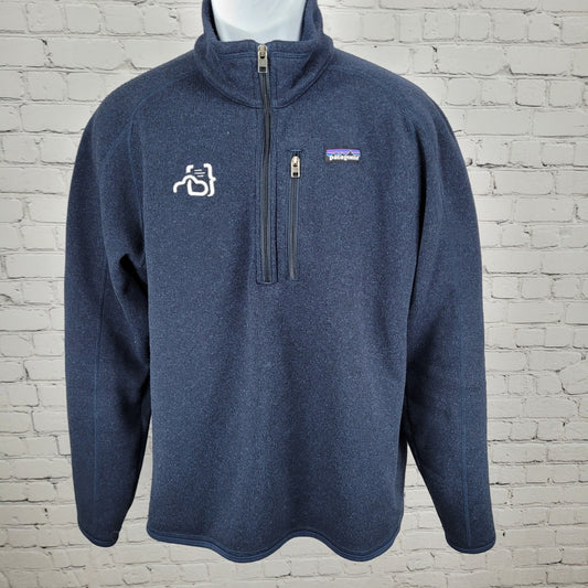 Patagonia Navy Knit Fleece Lined 1/4 Zip Logo Pullover Sweater Size Large L