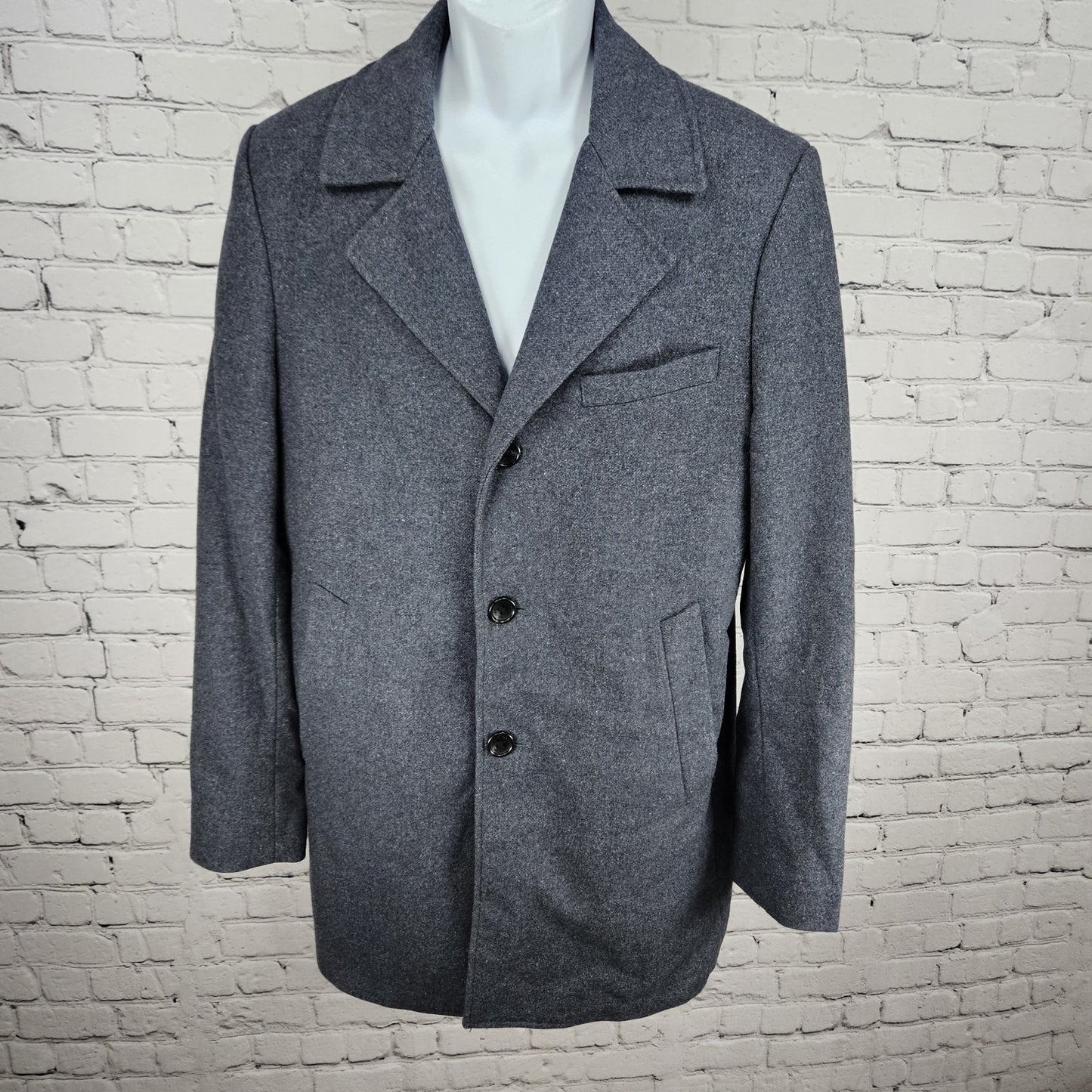 Michael Kors Grey Wool Blend Buttoned Notch Lapel Inner Pockets Over Coat 40R