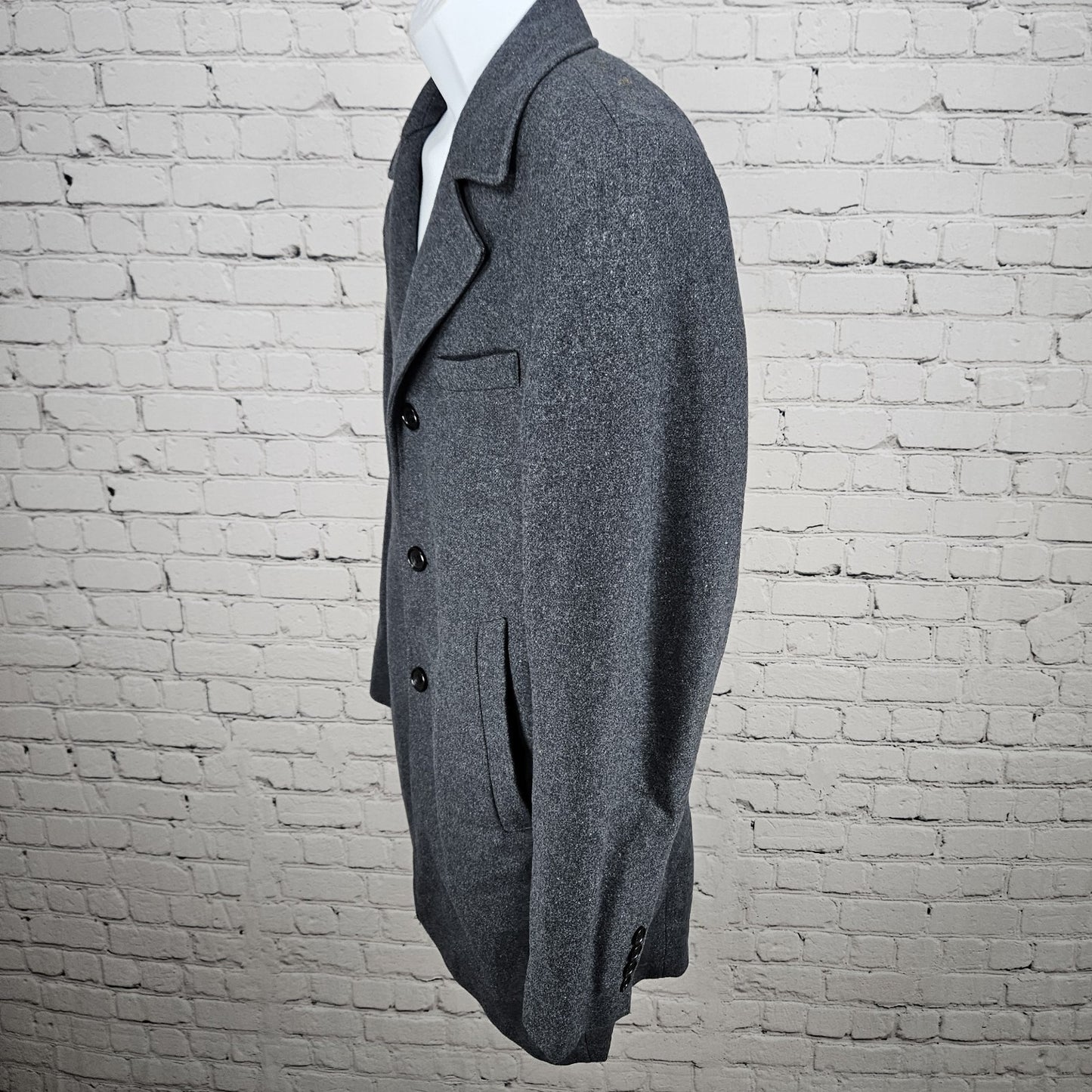 Michael Kors Grey Wool Blend Buttoned Notch Lapel Inner Pockets Over Coat 40R