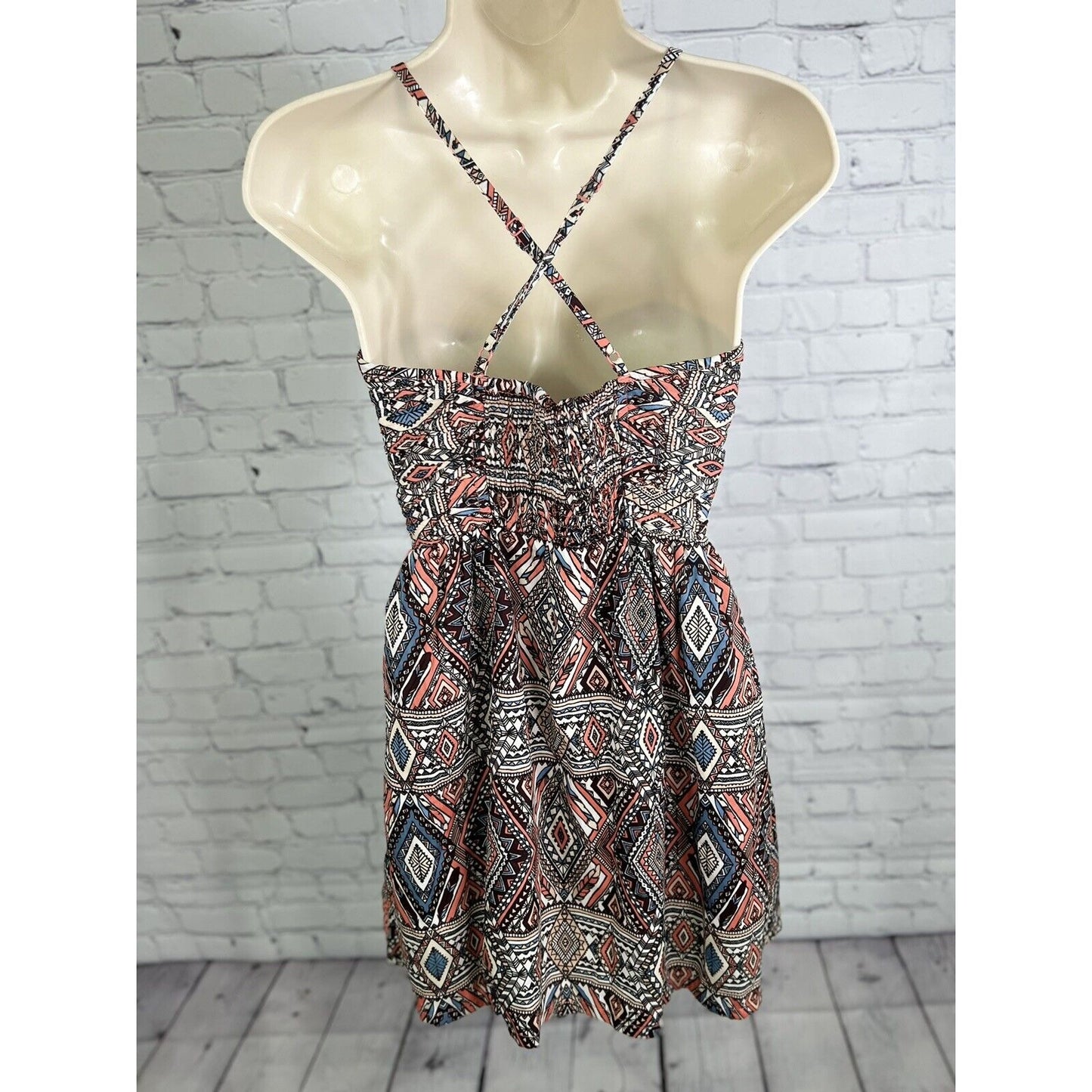 BILLABONG Coral Black Geometric Hook & Eye Detail Spaghetti Strap Mini Sun Dress