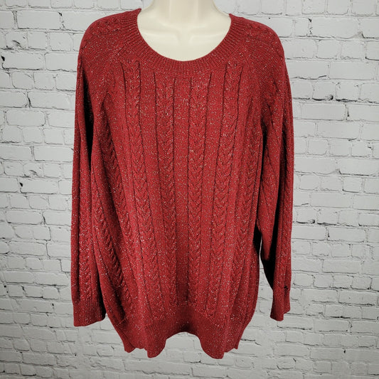 Athleta Red Merino Wool Blend Metallic Glitter Pullover Sweater Size 1X