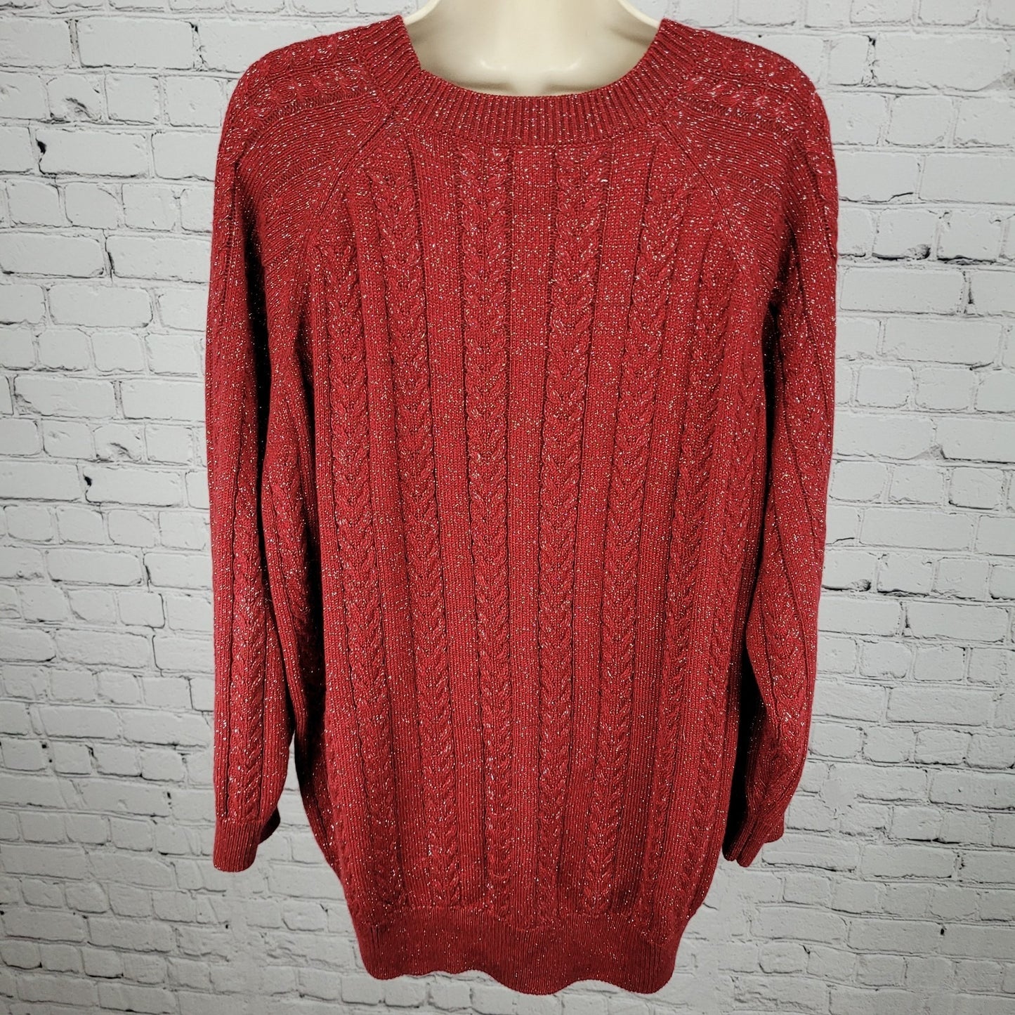 Athleta Red Merino Wool Blend Metallic Glitter Pullover Sweater Size 1X