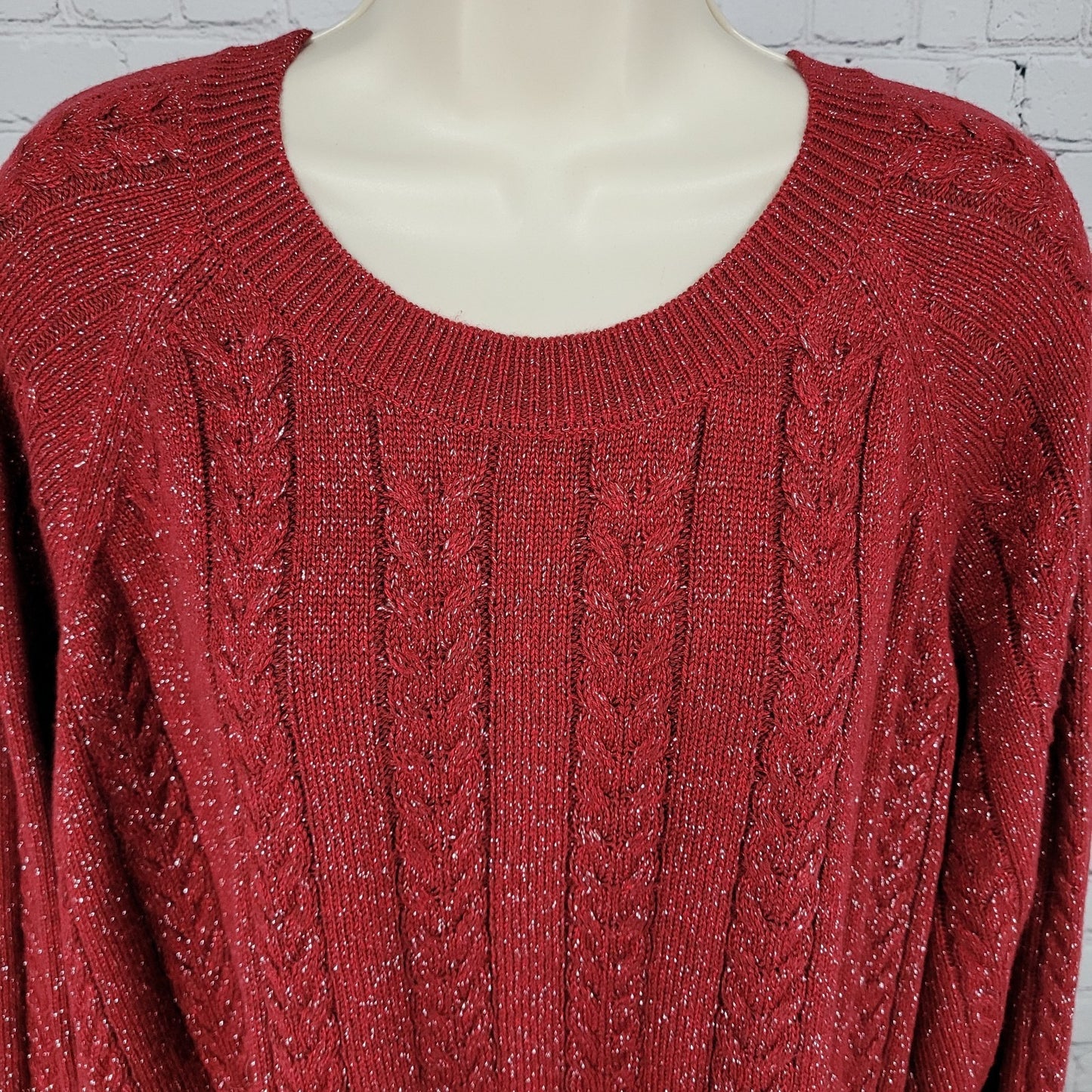 Athleta Red Merino Wool Blend Metallic Glitter Pullover Sweater Size 1X