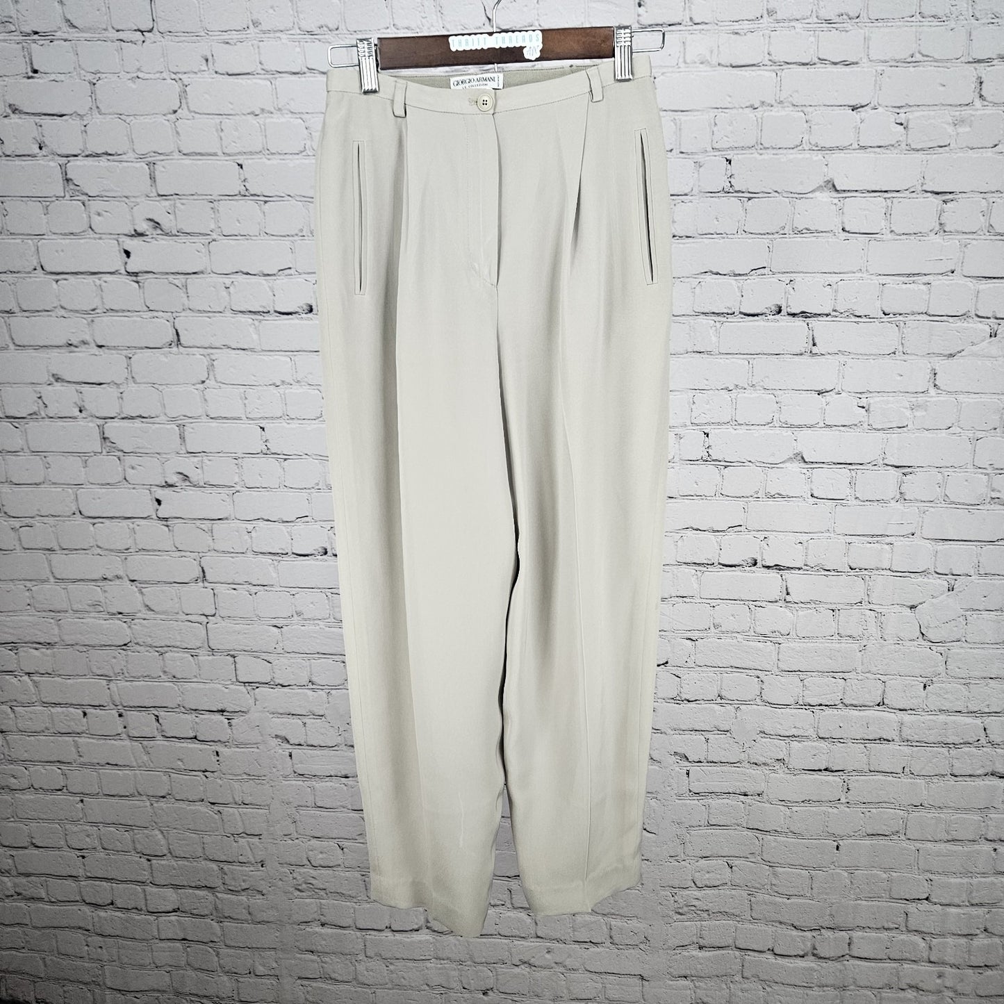 VTG Giorgio Armani Beige Silk Blend Gruppo GFT Lined Dress Pants Italy 4 (24x28)