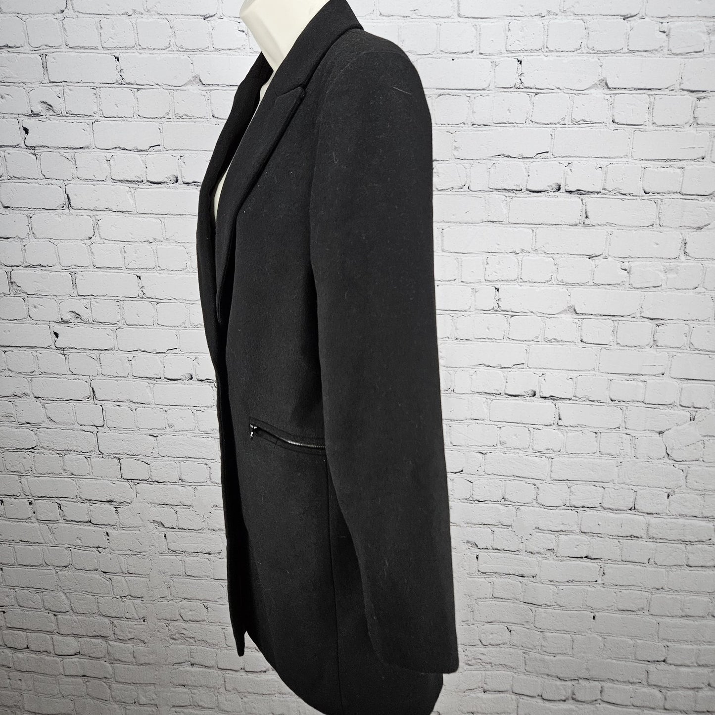 ASOS Black Buttoned Peak Lapel Zipped Pockets Lined Classic Over Coat 6