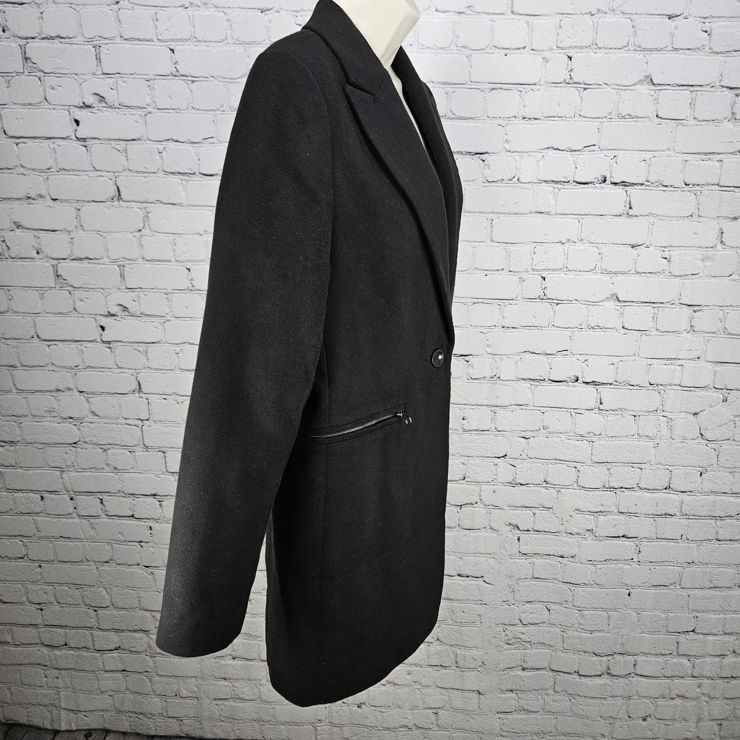 ASOS Black Buttoned Peak Lapel Zipped Pockets Lined Classic Over Coat 6