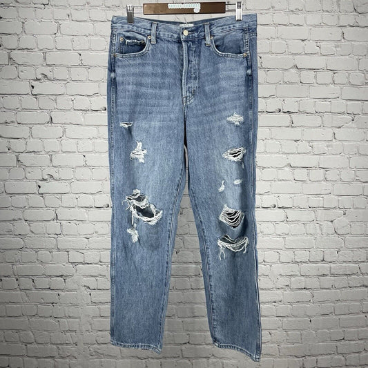Pistola Blue Denim Distressed High Rise Medium Wash Tapered Jean Size 28 (30x28)